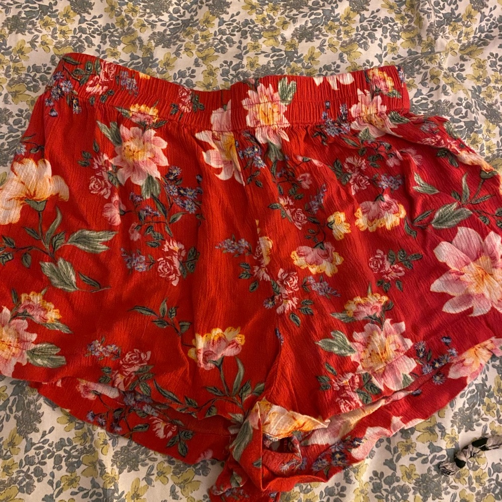 Red floral shorts
